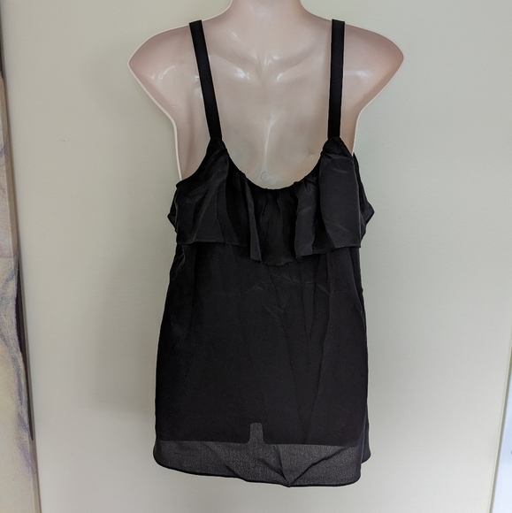 Eloise black silk ruffled sleeveless top large - Picture 4 of 9